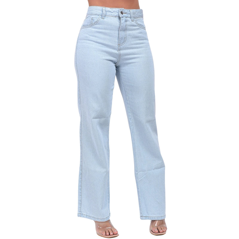 Calça Jeans Feminina Cintura Alta Wide Leg