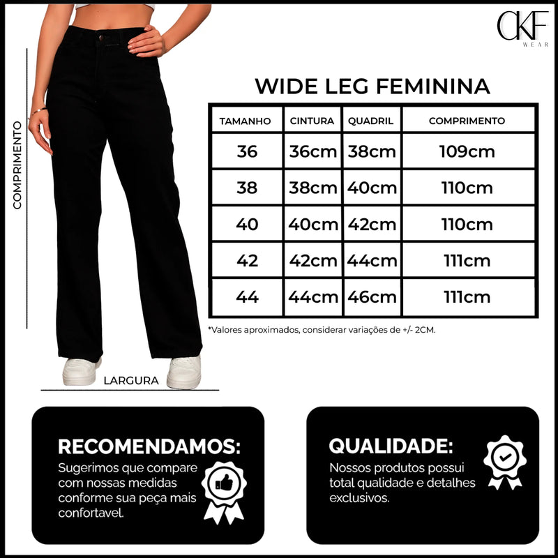 Calça Jeans Feminina Cintura Alta Wide Leg