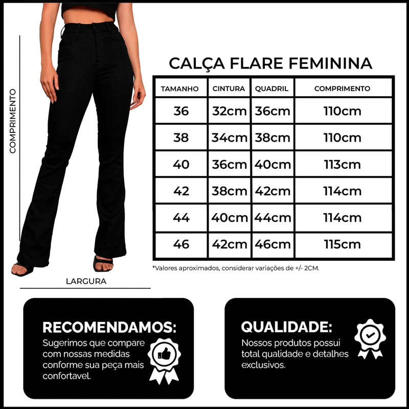 Calça Jeans Flare Boca Sino Cintura Alta Feminina