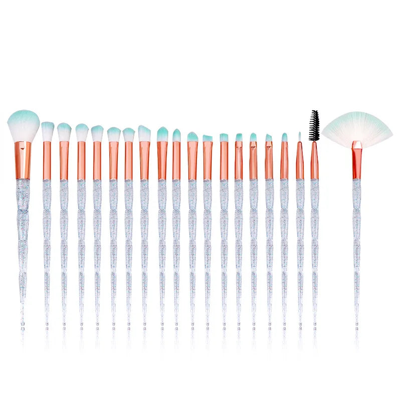 Kit de Pincéis C/ 20 Unidades Diamond Transparentes - Glamour e Precisão para Seu Ritual de Beleza