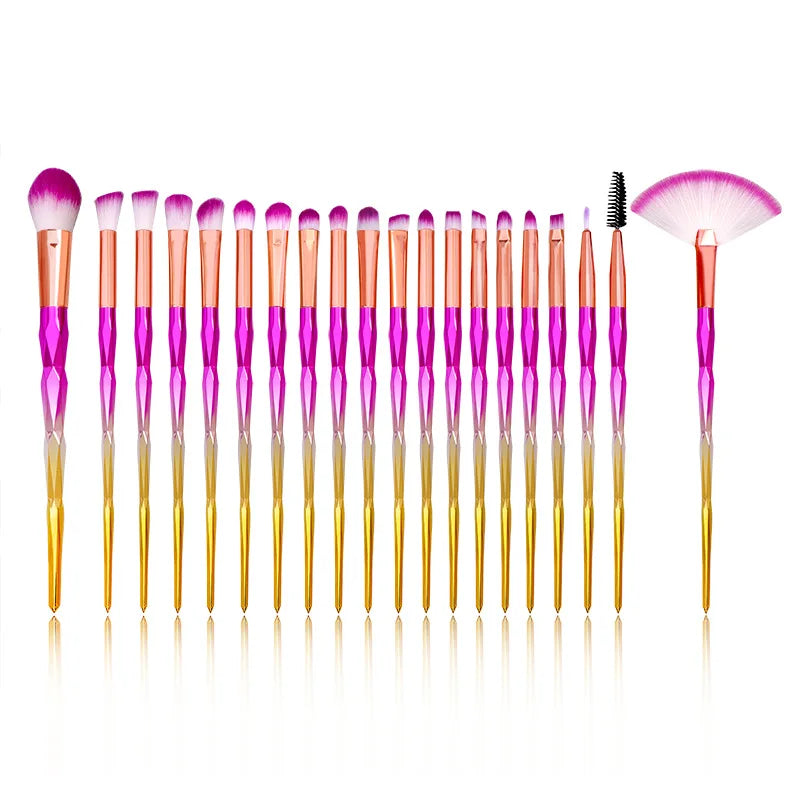 Kit de Pincéis C/ 20 Unidades Diamond Transparentes - Glamour e Precisão para Seu Ritual de Beleza