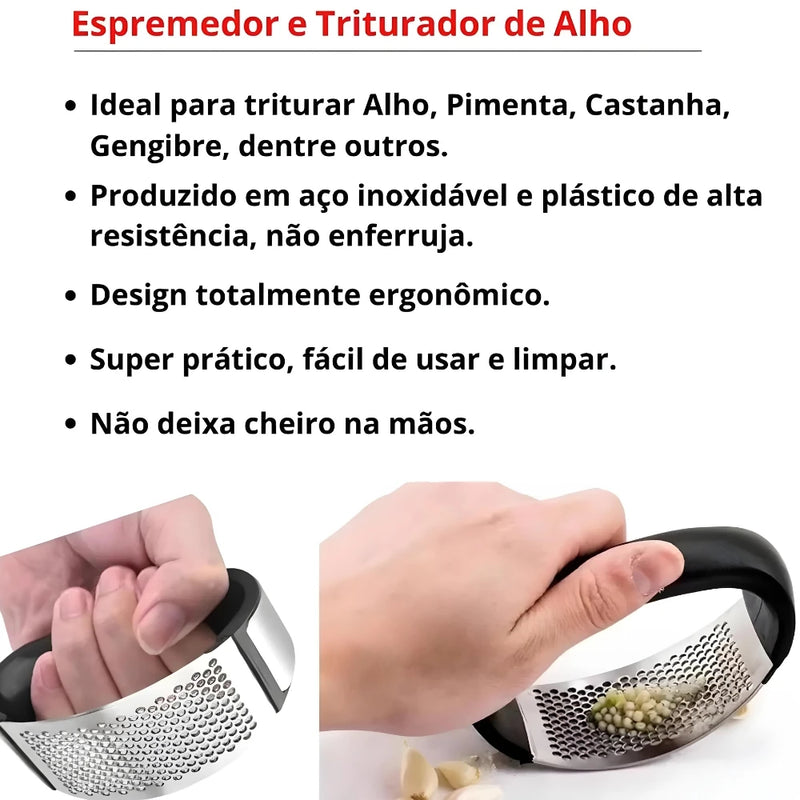3 Kit Espremedor de Alho, Cebola e Batata, Amassadeira de Aço Inoxidável