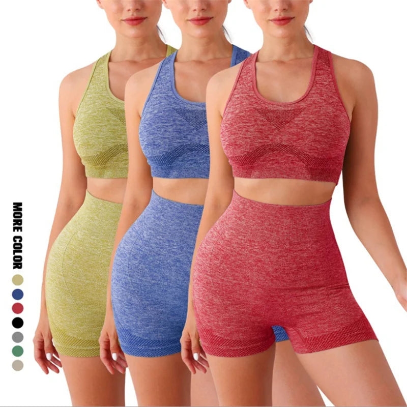 Conjunto Feminino de Treino Sem Costura - Shorts, Sutiã Esportivo para Academia