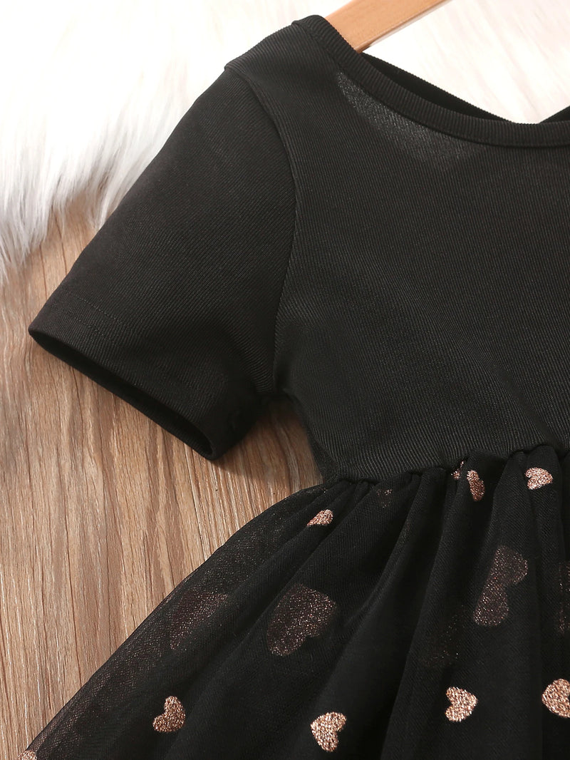 Vestido Infantil Casual de Verão com Estampa de Corações – Estilo Fofo para Meninas de 3 a 6 Anos