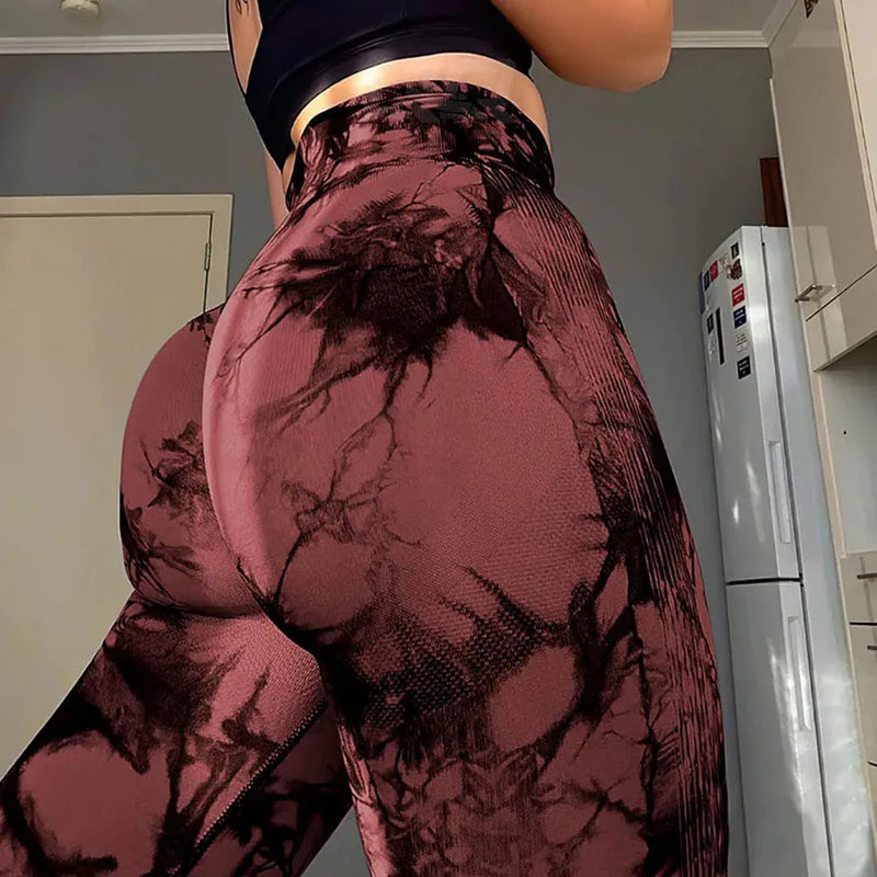 Leggings levanta bumbum Sem Costura Tie-Dye para Mulheres - Cintura Alta, Efeito Push-Up e Controle da Barriga para Treinos e Fitness