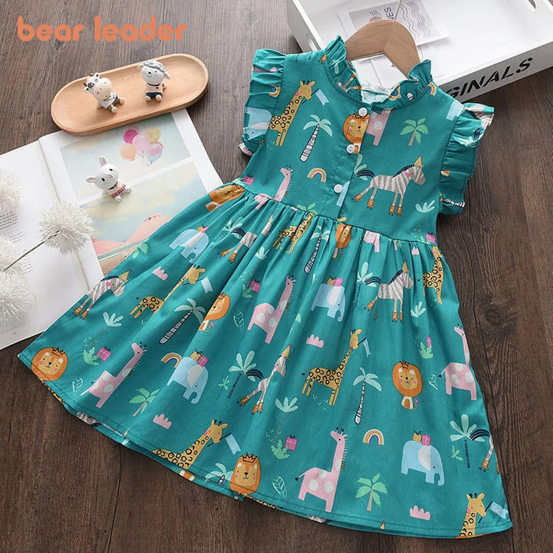 Vestido Infantil Floral Bear Leader – Verão Fashion para Meninas com Estampa de Princesa