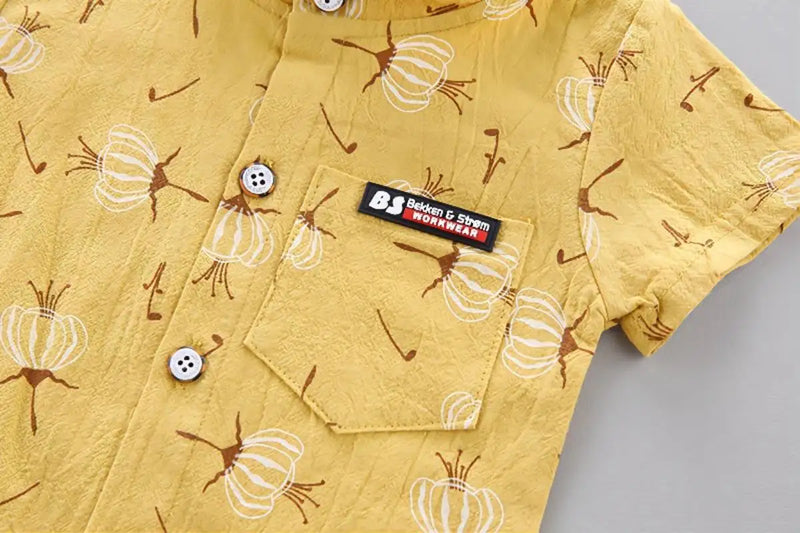 Conjunto Infantil de Verão em Algodão: Camisa Estilosa e Shorts para Meninos em 2 Peças