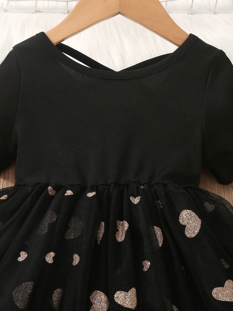 Vestido Infantil Casual de Verão com Estampa de Corações – Estilo Fofo para Meninas de 3 a 6 Anos