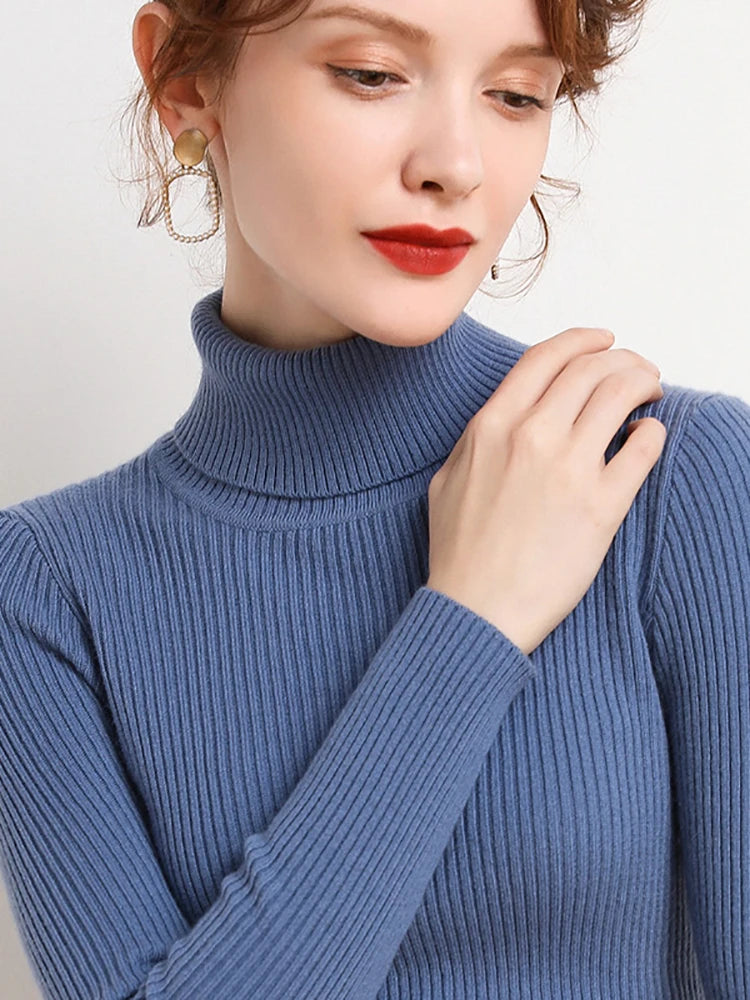 Suéter Feminino Heliar de Gola Alta – Pulôver de Malha Macia em Cashmere, Básico e Elegante para Outono/Inverno 2024