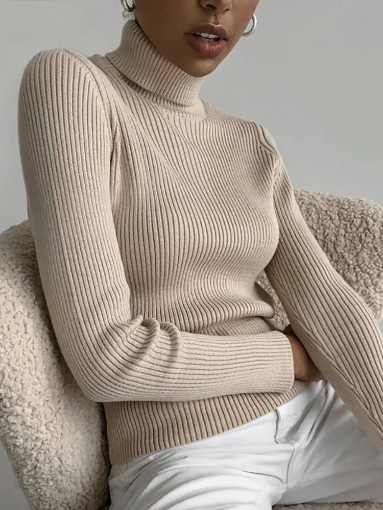 Suéter Feminino Heliar de Gola Alta – Pulôver de Malha Macia em Cashmere, Básico e Elegante para Outono/Inverno 2024