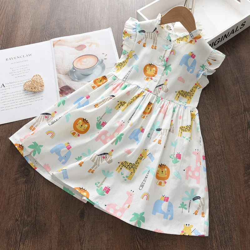 Vestido Infantil Floral Bear Leader – Verão Fashion para Meninas com Estampa de Princesa