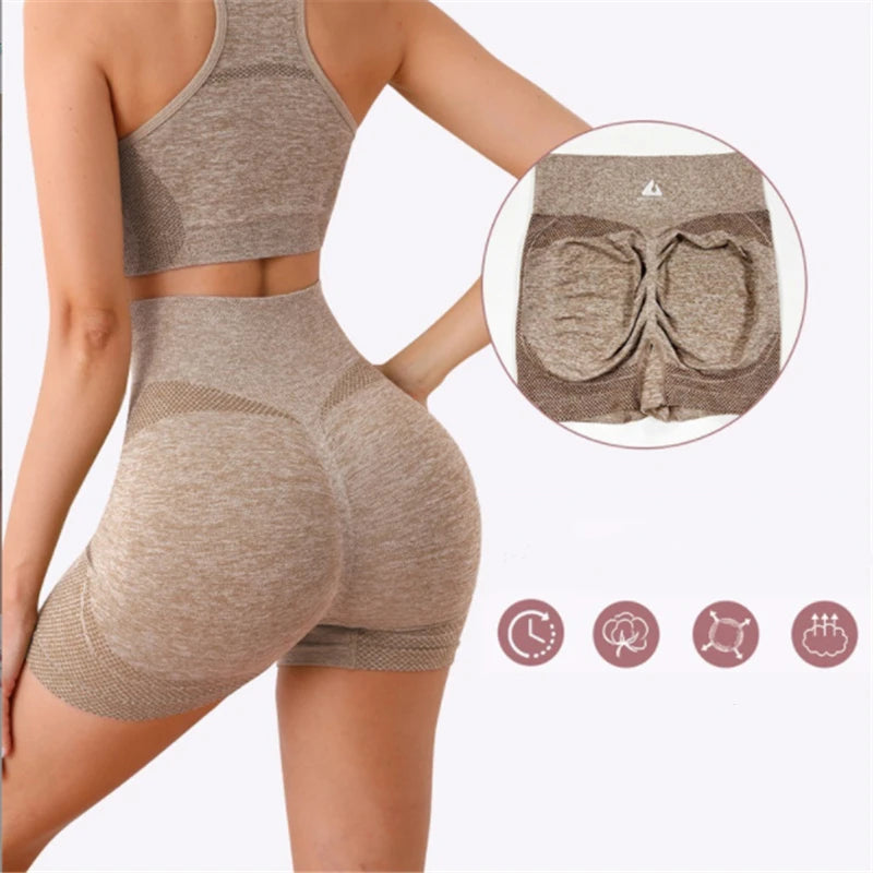 Conjunto Feminino de Treino Sem Costura - Shorts, Sutiã Esportivo para Academia