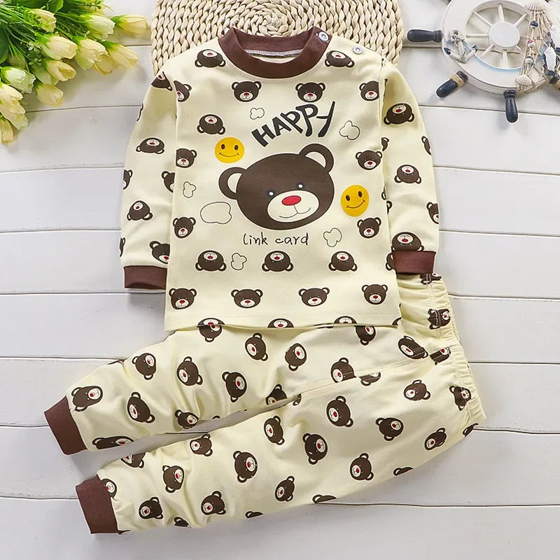 Conjunto Infantil de Outono e Primavera com Estampa Cartoon – Pijama de Algodão para Bebês Meninos e Meninas