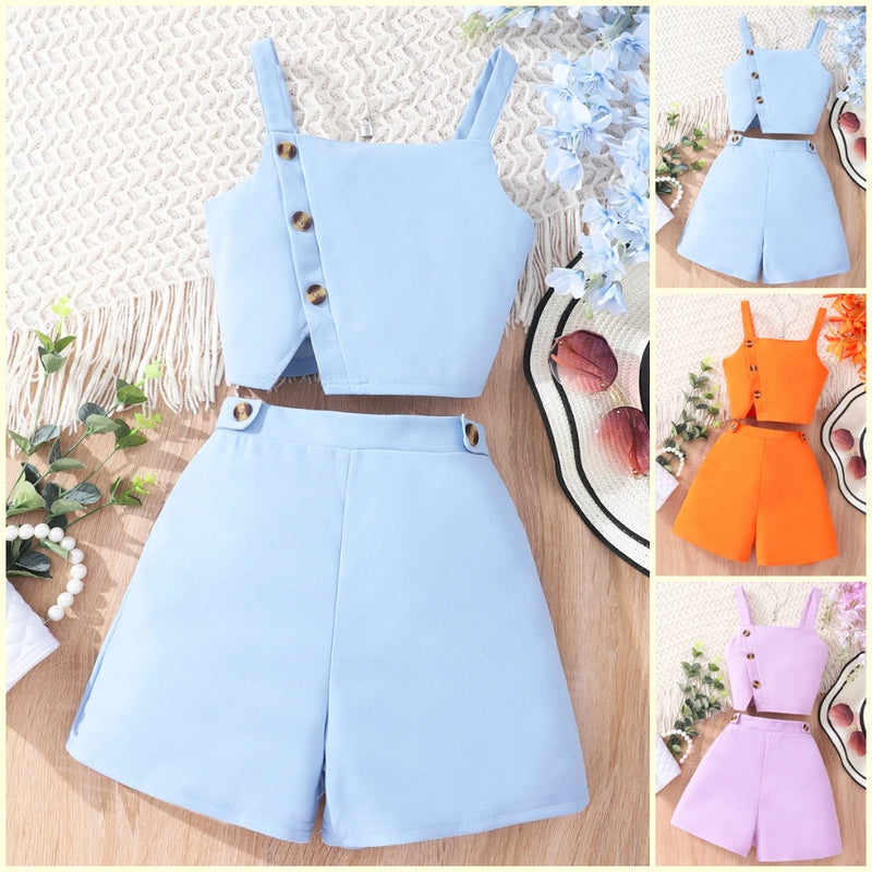 Conjunto de Verão para Meninas - 8 a 12 Anos, Colete e Shorts