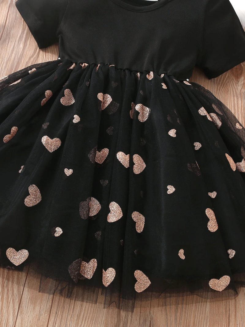 Vestido Infantil Casual de Verão com Estampa de Corações – Estilo Fofo para Meninas de 3 a 6 Anos