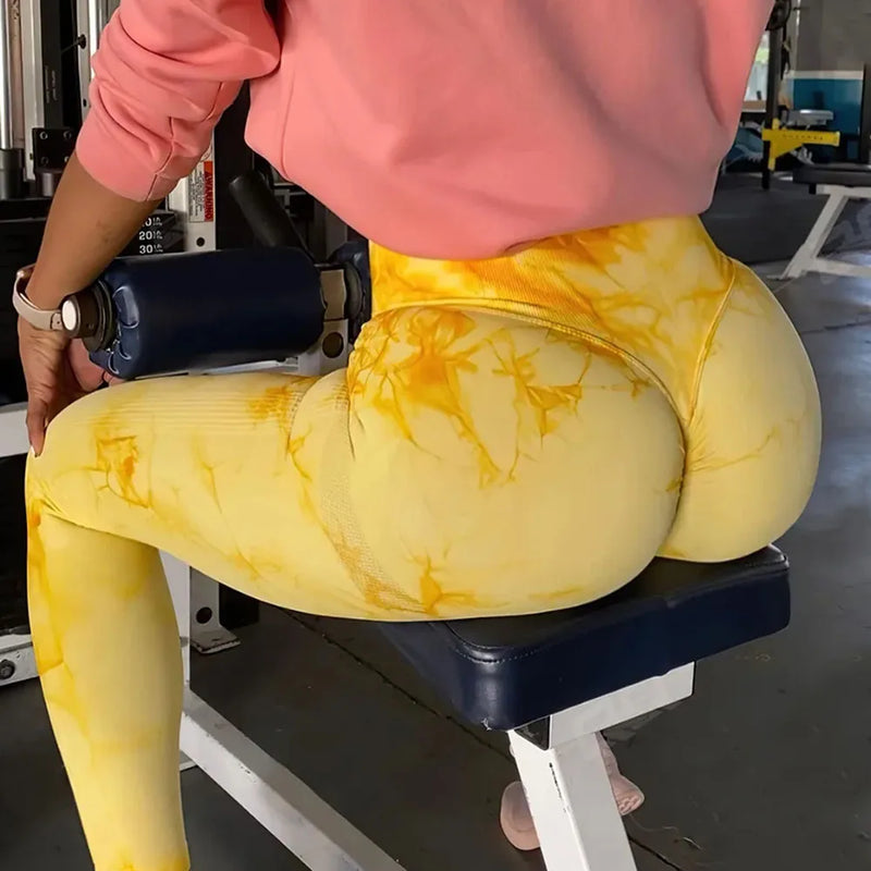 Leggings levanta bumbum Sem Costura Tie-Dye para Mulheres - Cintura Alta, Efeito Push-Up e Controle da Barriga para Treinos e Fitness