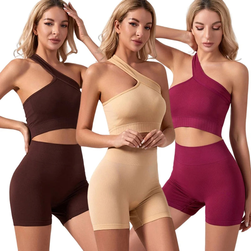 Conjunto de Yoga Feminino de Alta Compressão sem Costura, Modelagem Tridimensional, Shorts de Cintura Alta, Ideal para Fitness e Treinos Intensos