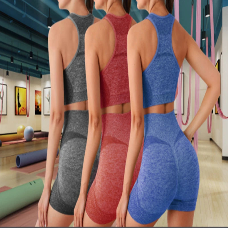Conjunto Feminino de Treino Sem Costura - Shorts, Sutiã Esportivo para Academia
