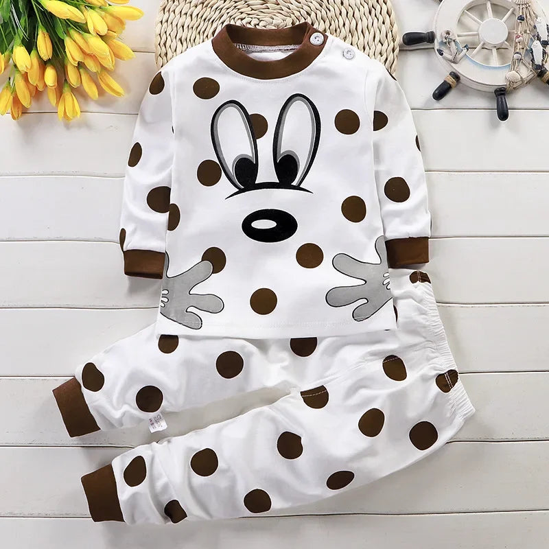 Conjunto Infantil de Outono e Primavera com Estampa Cartoon – Pijama de Algodão para Bebês Meninos e Meninas