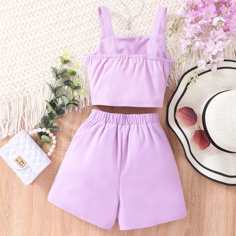 Conjunto de Verão para Meninas - 8 a 12 Anos, Colete e Shorts