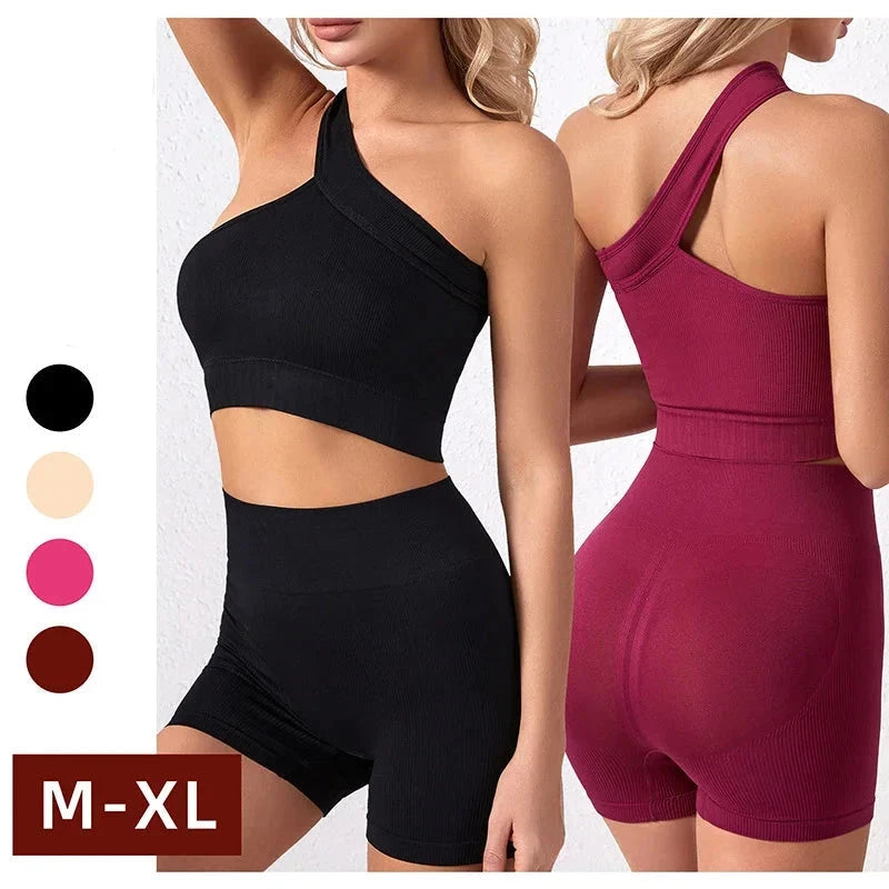 Conjunto de Yoga Feminino de Alta Compressão sem Costura, Modelagem Tridimensional, Shorts de Cintura Alta, Ideal para Fitness e Treinos Intensos