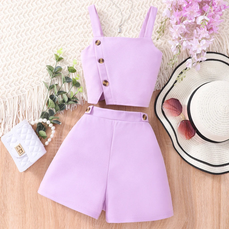 Conjunto de Verão para Meninas - 8 a 12 Anos, Colete e Shorts